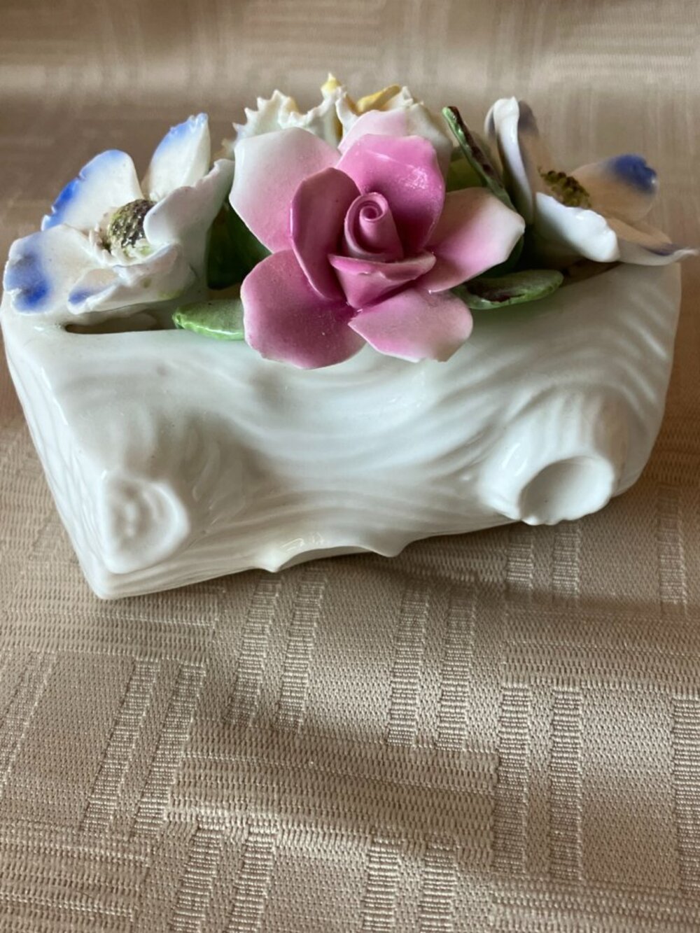 Royale Stratford Fine Bone China Pastel Flowers on Log Handcrafted in England